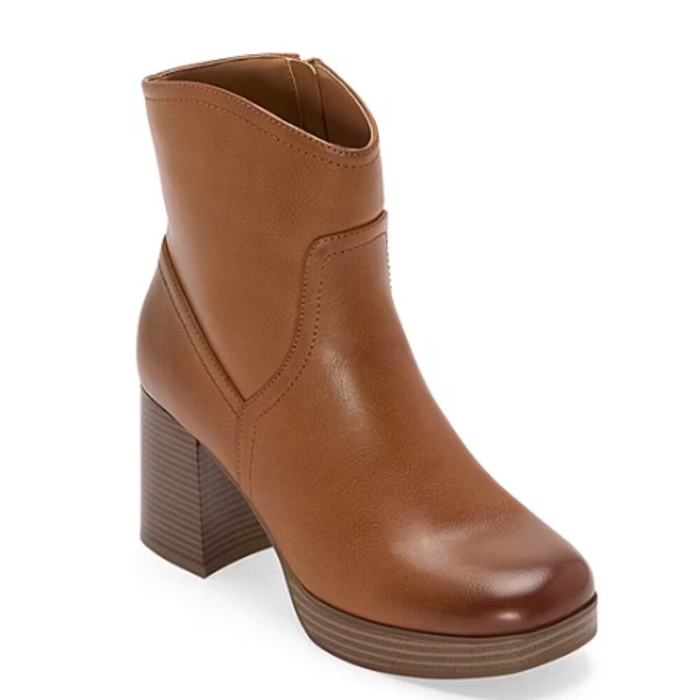 Brown Faux Leather Ankle Booties Block Heel | Women’s 8.5